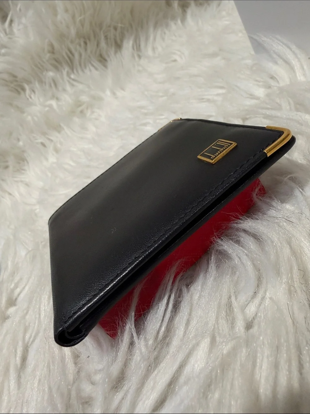 DUNHILL Black Leather Bifold Wallet with Gold Accents